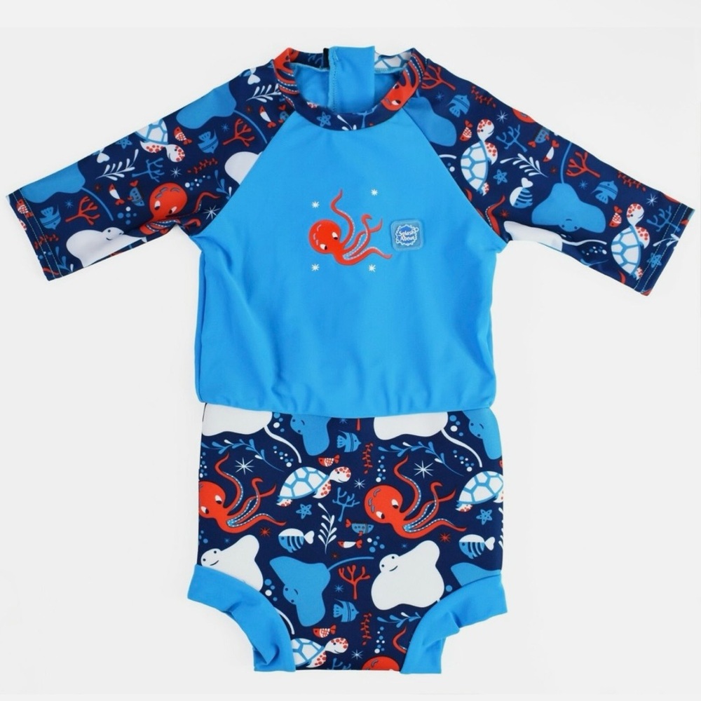 Splash About Baby Boys Happy Nappy Sunsuit w/ Swim Diaper - Under the Sea, 6-14M